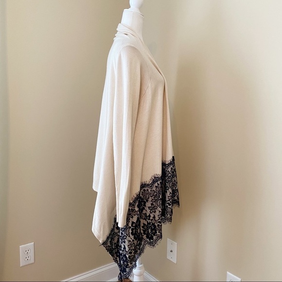 Sioni Lace Trim Ivory/Black Open Front Cardigan -S - Picture 2 of 11
